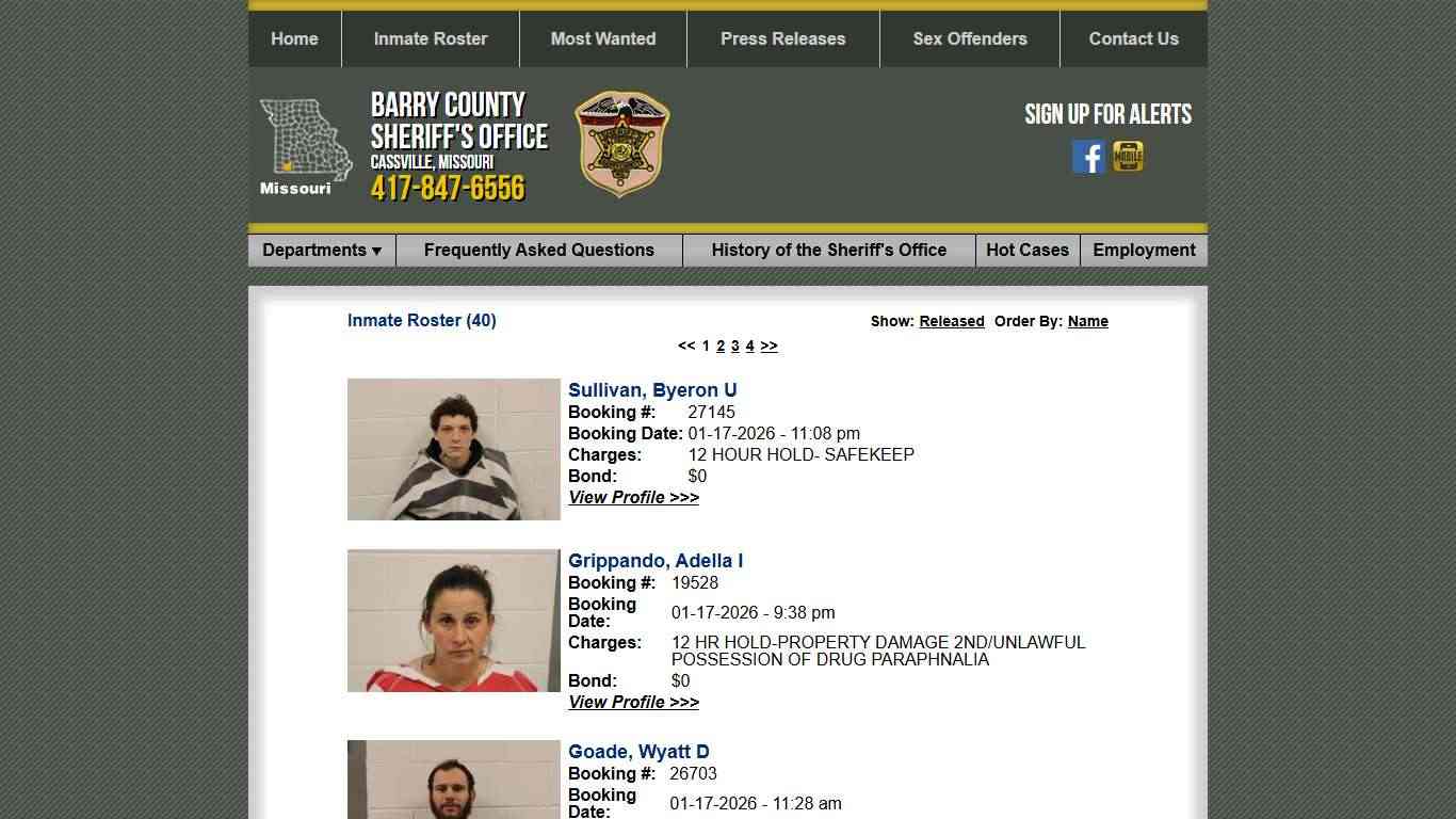 Inmate Roster - Current Inmates Booking Date Descending - Barry County Sheriff MO