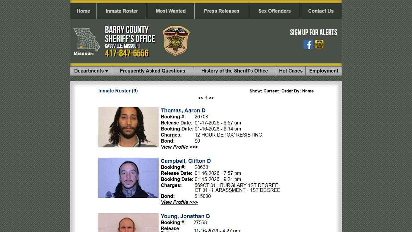 Inmate Roster - Released Inmates Booking Date Descending - Barry County Sheriff MO